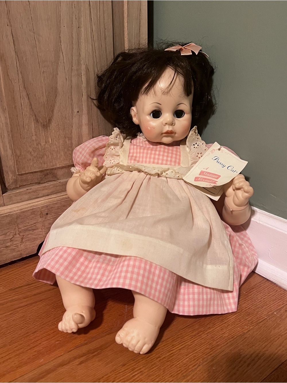 Vintage Madame Alexander Baby Doll in Pink and White Gingham Dress